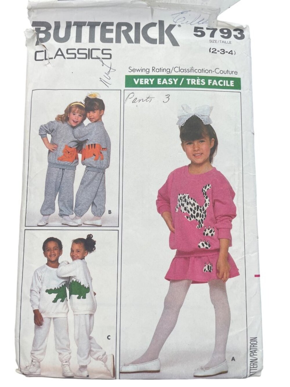 Vintage 80s Butterick 5793 Sewing Pattern Sizes 2 3 4 Top Skirt & Pants CUT